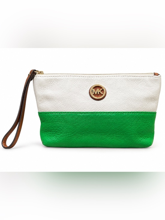 Michael Kors Handbags - Michael Kors Leather Wristlet, Cream and Green Two Tone